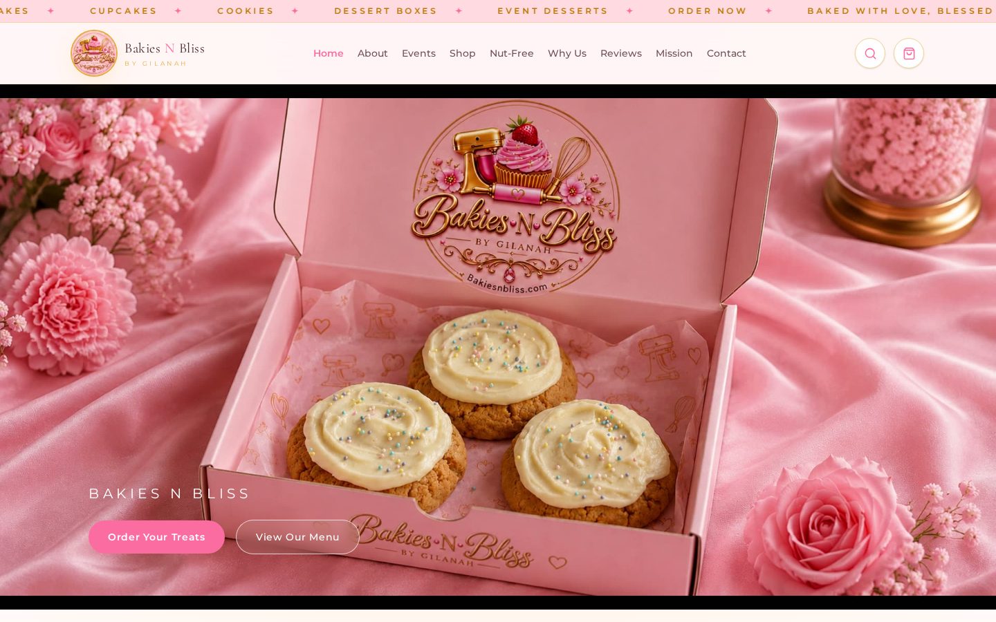 Bakies N Bliss website homepage built by Jei Builds