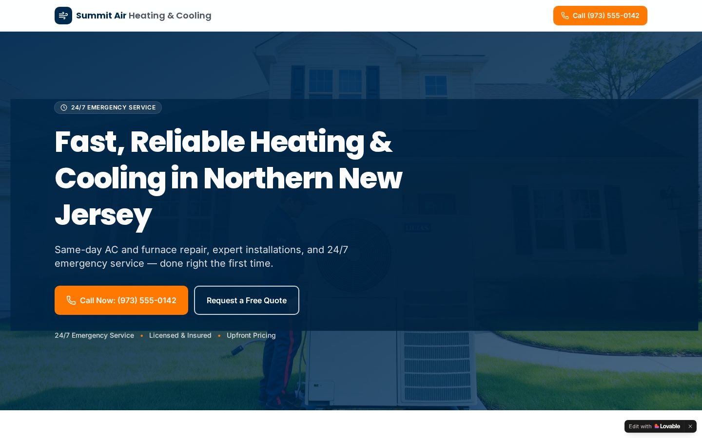Homepage of the Summit Air Heating & Cooling website — HVAC site by Jei Builds