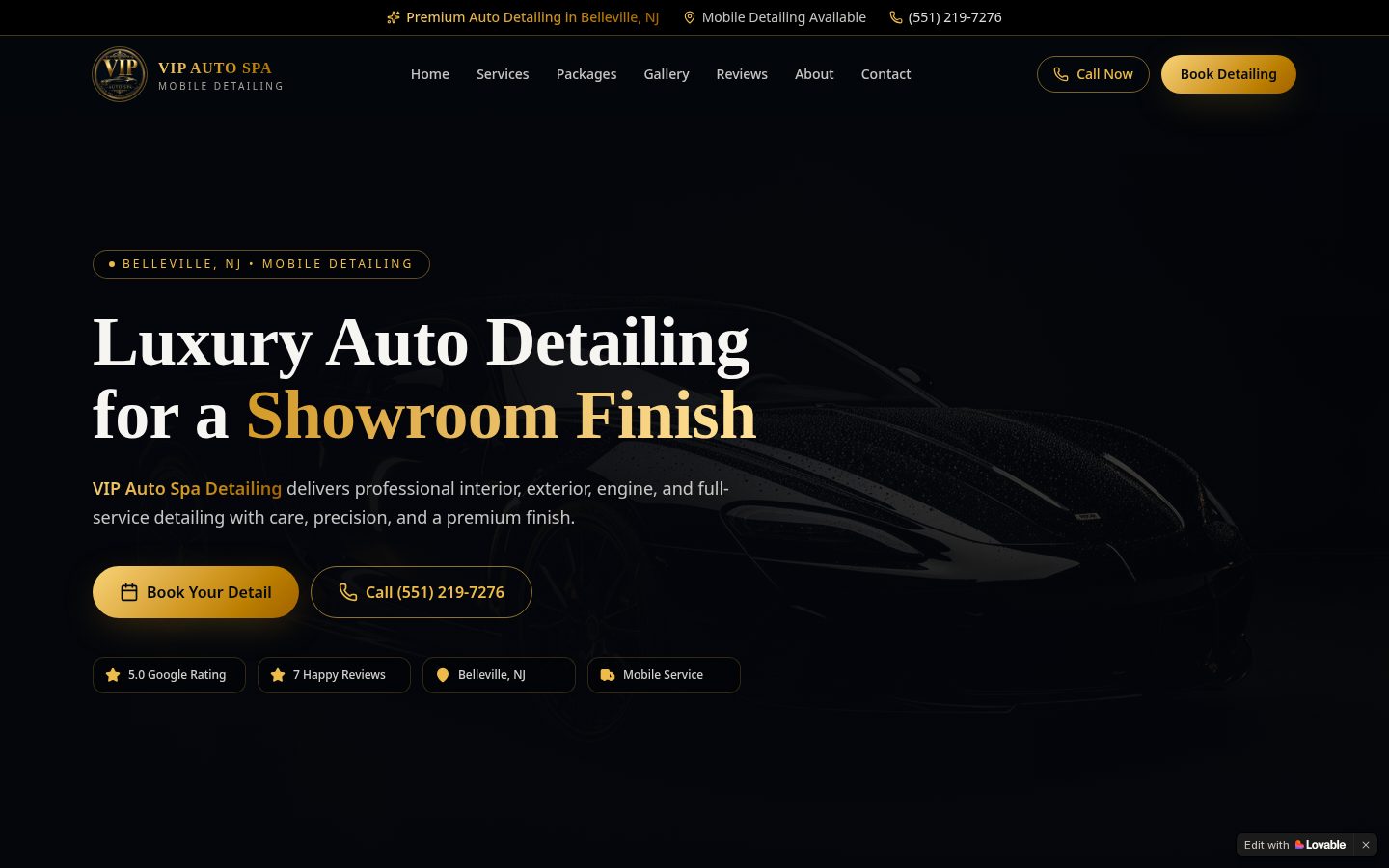 VIP Auto Spa Detailing website homepage built by Jei Builds